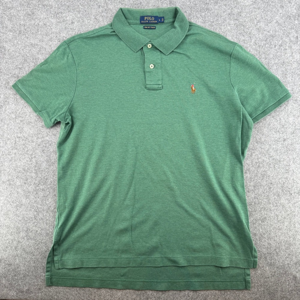 Polo Ralph Lauren Polo Shirt Mens L Pima Soft Touch Green Short Sleeve EUC